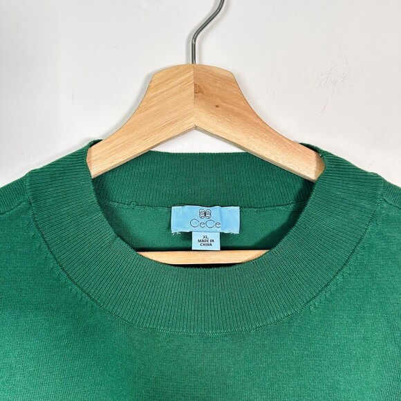 NWT CeCe Womens Clip Dot Sleeve Sweater Alpine Green Sz Large Semi Sheer Sleeve - Picture 5 of 12